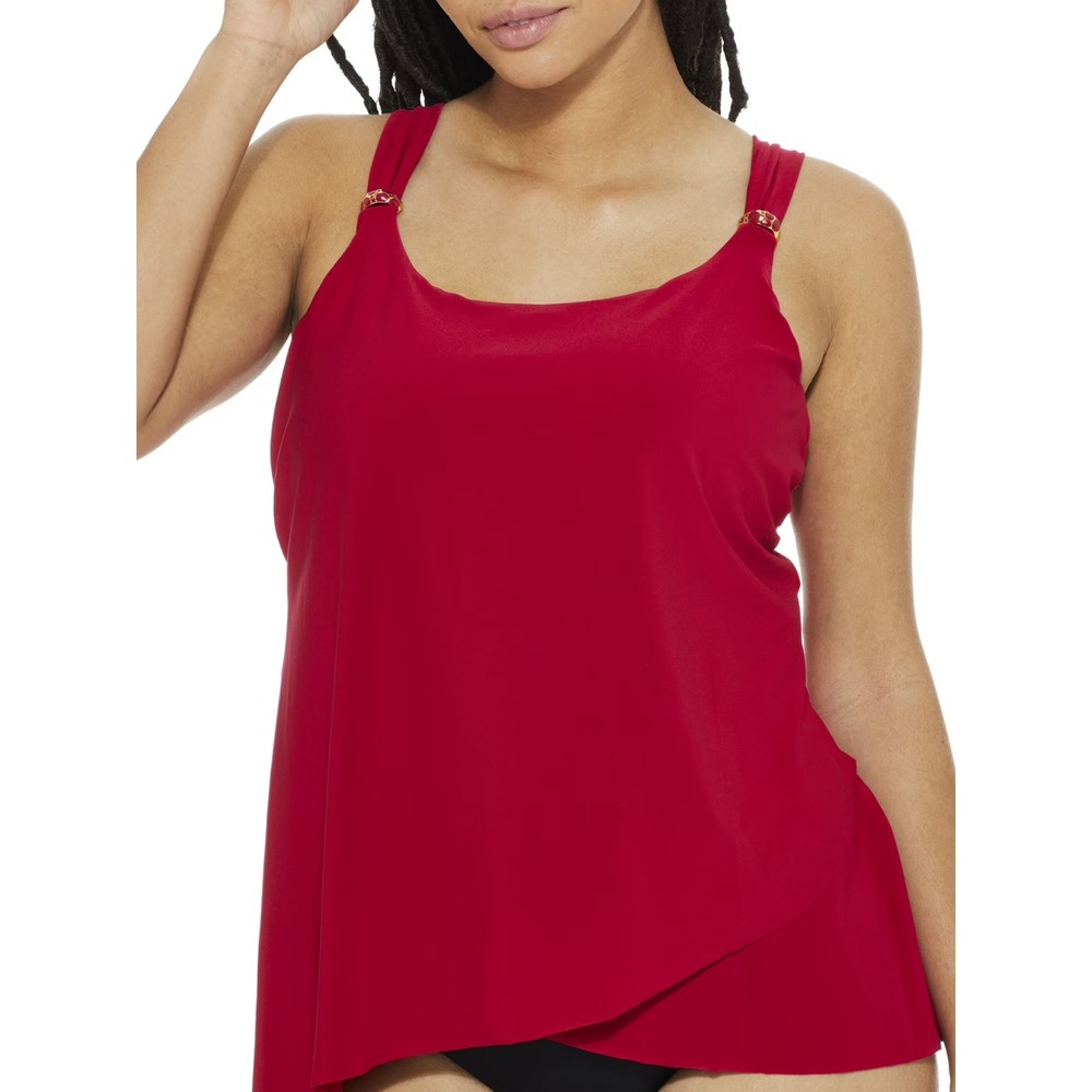 Miraclesuit Tankini Top Dazzle Red & Black High Waist Bottom Set Women's Size 14 - Picture 2 of 14